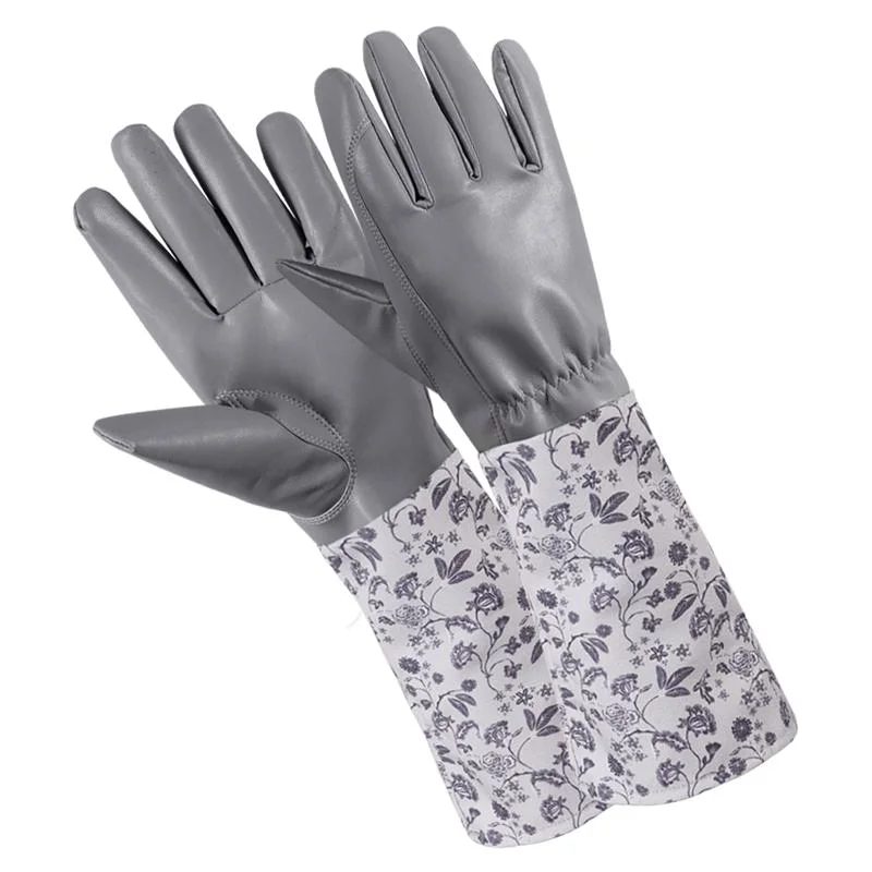 Exquisite Floral Water Proof PU Leather & Cotton Lining Long Sleeve Gardening Gloves Pet Care