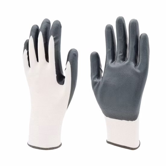 Factoryshop Doublure en polyester de calibre 13, paume en nitrile gris, enduit de protection, travail de sécurité, construction industrielle, travail à la main, meilleurs gants